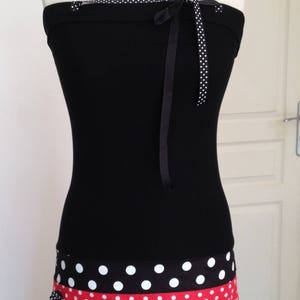 Robe Bustier/Jupe Longue en Jersey Noir Coton Imprimé Pois Rouge image 3