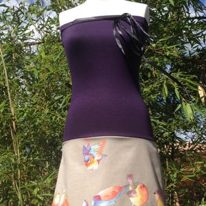 Robe Bustier/Jupe en Jersey Prune-Coton Imprimé oiseaux sur un fil image 4