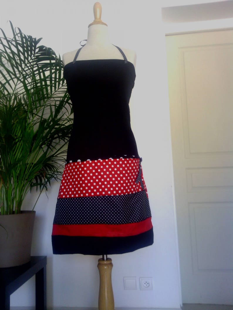 Robe Bustier/Jupe en Jersey Noir Coton Imprimé Pois Rouge image 1