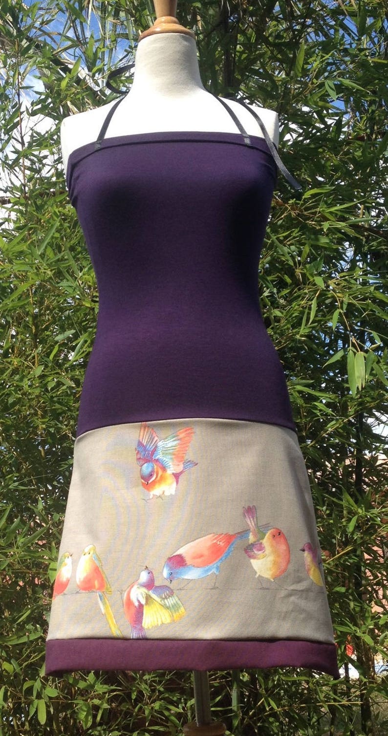 Robe Bustier/Jupe en Jersey Prune-Coton Imprimé oiseaux sur un fil image 2