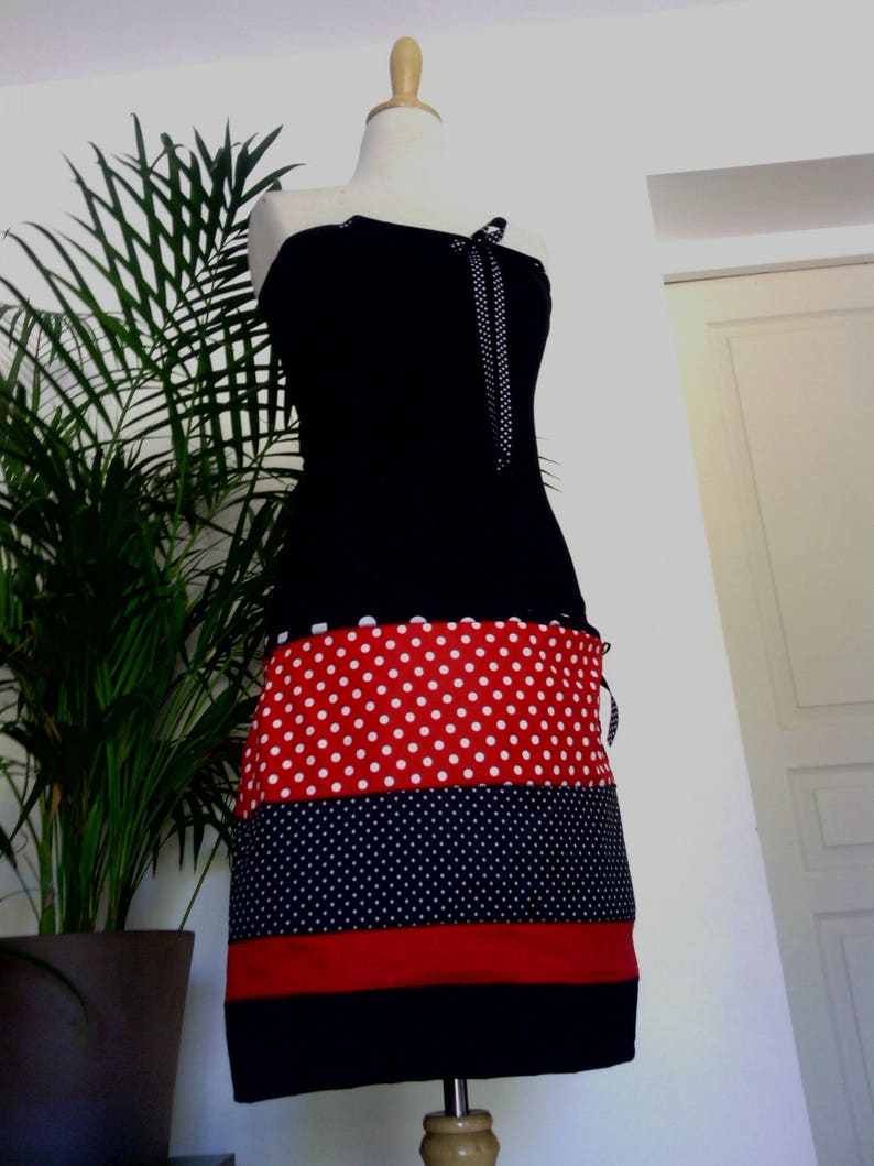 Robe Bustier/Jupe en Jersey Noir Coton Imprimé Pois Rouge image 2