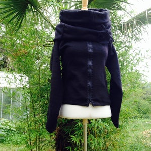 Coat / organic black organic cotton fleece zip jacket All inside out Pocket brooch organic fleece image 2