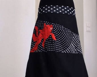 Robe Bustier Jupe Longue Jersey Noir /Noir à Pois/Coton graphique Noir/blanc/ Rouge Jap