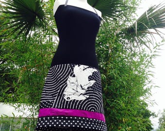 Robe Bustier Jupe Jersey Noir /Noir à Pois/Coton graphique Noir/blancJap/Violet