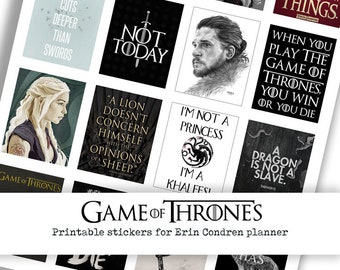 stickers/autocollants à imprimer "Game of thrones, john snow, Daenerys, le trone de fer" pour Erin Condren life planner