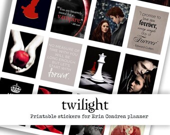 Printable stickers "Twilight saga, Edward, Bella" Erin Condren life planner
