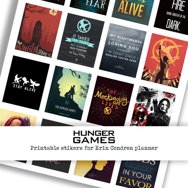 Printable stickers "Hunger games, katniss everdeen, peeta, Suzanne Collins" Erin Condren life planner- Instant Download