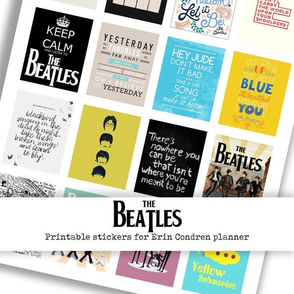 Printable stickers "The beatles, quote, lyric, let it be, yesterday, hey jude" Erin Condren life planner