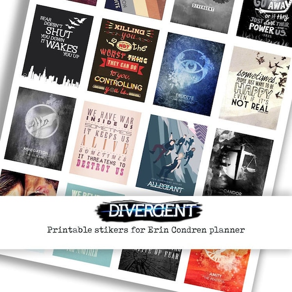 stickers/autocollants à imprimer "Divergente, tris, quatre, tobias, Veronica Roth" pour Erin Condren life planner