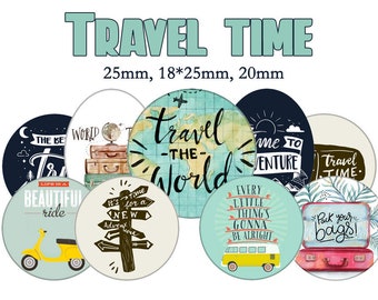 Printable Digital Collage Sheet images "Travel time, road trip, world "- Instant Download