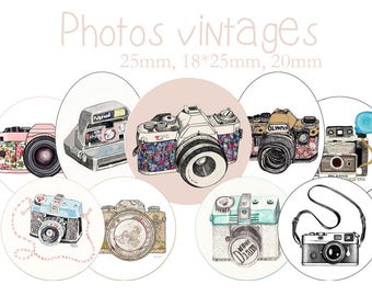 Planche d'images cabochon / digitales "Photos vintages" pour cabochons ronds et ovales ENVOI MAIL