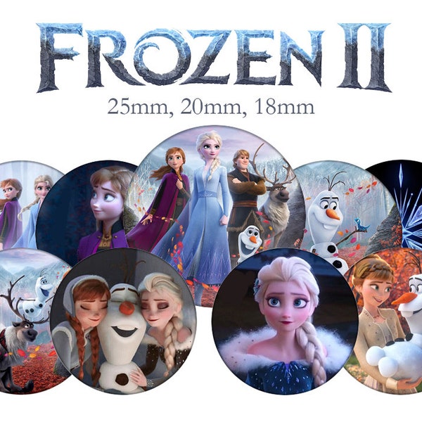 Planche d'images cabochons / digitales "la reine des neiges, frozen, elsa, anna, olaf, hiver, film, disney" ronds
