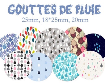 Planche d'images cabochon / digitales "Gouttes de pluie" pour cabochons ronds et ovales ENVOI MAIL