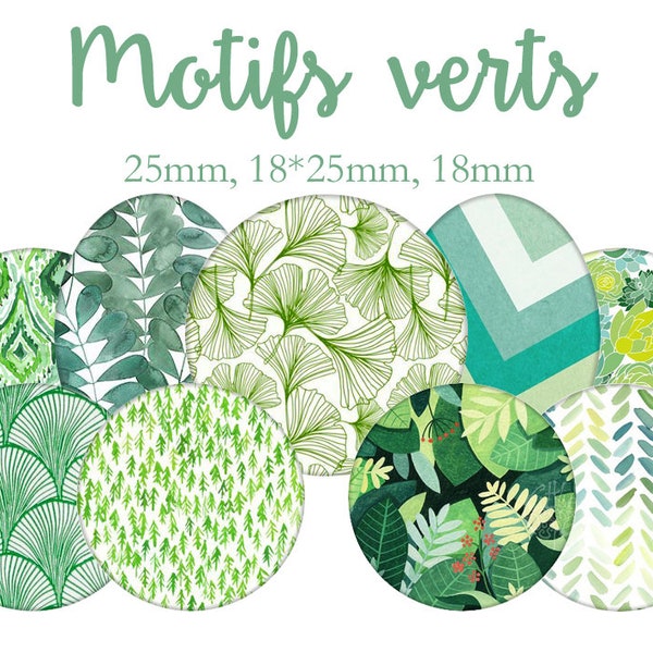 Images digitales cabochon "Motifs vert, feuilles, arbres, nature, jungle tropicale" ronds et ovales ENVOI MAIL