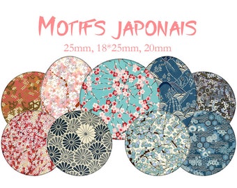 Printable Digital Collage Sheet images "Japanese patterns, cherry blossoms, geometric, origami"- Instant Download
