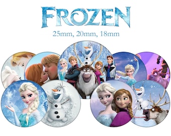 Planche d'images cabochons / digitales "la reine des neiges, frozen, elsa, anna, olaf, hiver, film, disney" ronds