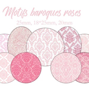 Plank of cabochons / digital images "Pink, arabesque, vintage, retro baroque motifs" round and oval