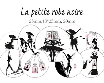 Plank of cabochon /digital images "The little black dress, Paris, perfume, haute couture" round and oval