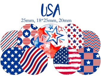 Planche d'images cabochons / digitales "USA, drapeau américain, état unis, amercican pride, 4th juillet, amérique" ronds