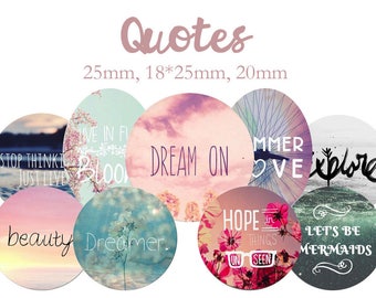 Planche d'images cabochons / digitales "Quotes, citation, rêve, espoir, vie" ronds