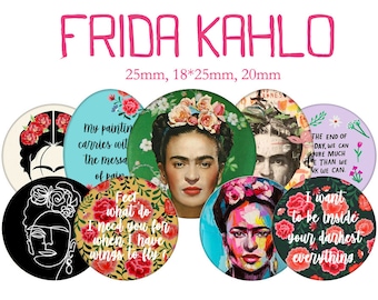 Planche d'images cabochons / digitales "Frida Kahlo " ronds et ovales