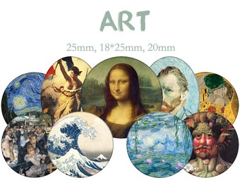 Planche d'images cabochon / digitales "Art, tableau, la joconde, De Vinci, Monet" pour cabochons ronds et ovales ENVOI MAIL