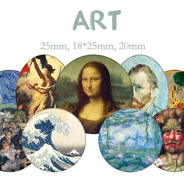 Planche d'images cabochon / digitales "Art, tableau, la joconde, De Vinci, Monet" pour cabochons ronds et ovales ENVOI MAIL