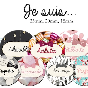 Cabochon/digital image board &quot;I am...&quot; for round cabochons ENVOI MAIL