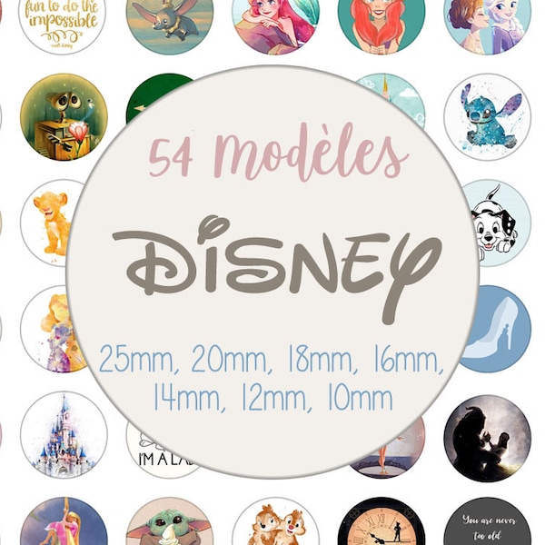 Planche de 54 images cabochons / digitales "Walt Disney" taille au choix