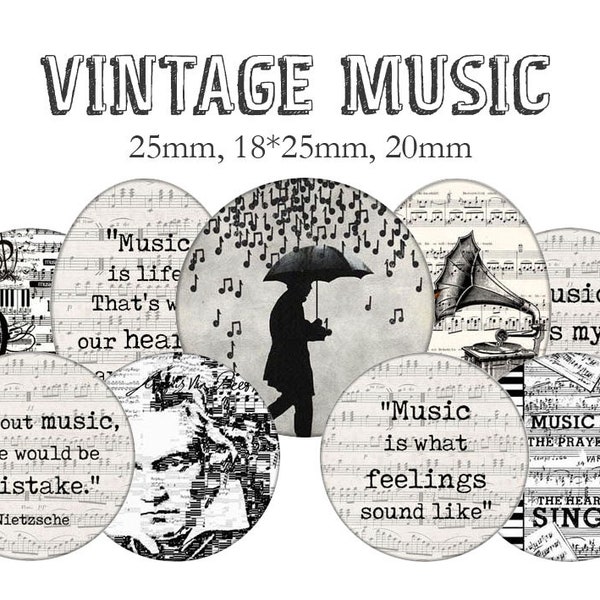 Printable Digital Collage Sheet images "vintage music, quotes, mozart"- Instant Download