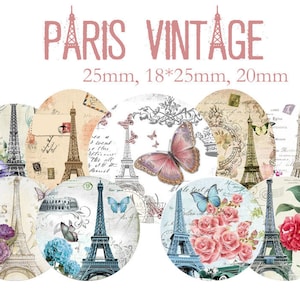 Planche d'images cabochon / digitales "Paris vintage" pour cabochons ronds et ovales ENVOI MAIL