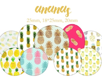 Printable Digital Collage Sheet images "pineapple, summer, fruit, yellow, exotic"- Instant Download
