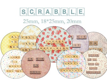 Printable Digital Collage Sheet images "Scrabble, quote"- Instant Download