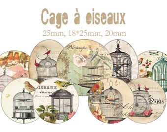 Printable Digital Collage Sheet images "Bird cage, vintage, flowers, shabby, french, france, paris"- Instant Download