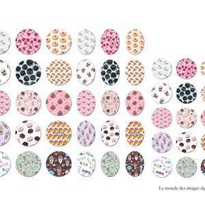 Planche d'images cabochon / digitales Motifs gourmands pour cabochons ronds et ovales ENVOI MAIL image 2