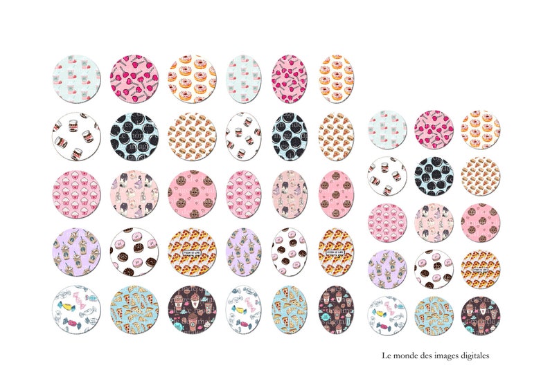 Planche d'images cabochon / digitales Motifs gourmands pour cabochons ronds et ovales ENVOI MAIL image 2