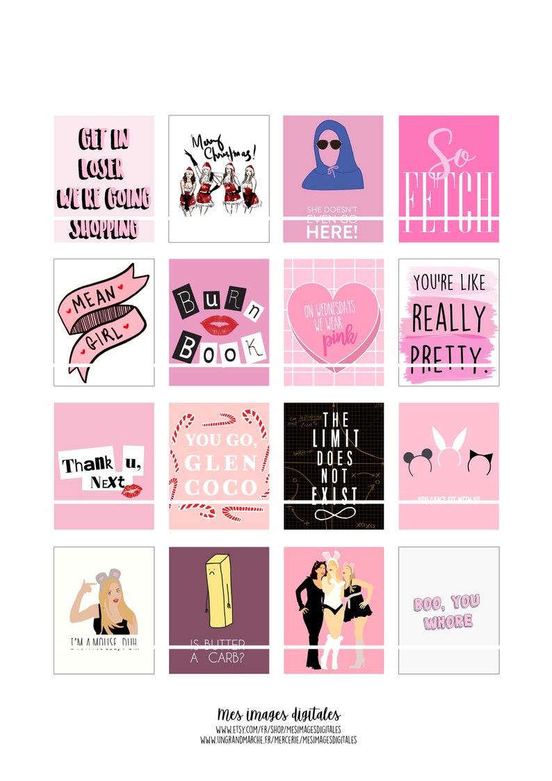 Printable stickers "Mean girl, pink, movie" Erin Condren life planner- Instant Download image 2