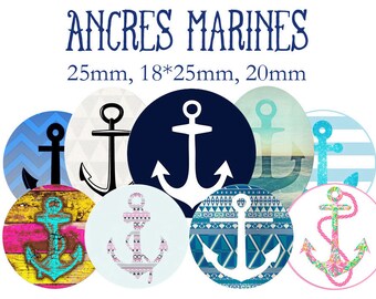 Printable Digital Collage Sheet images "Anchor, ocean, boat, marine"- Instant Download