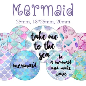 Printable Digital Collage Sheet images &quot;Mermaid, shell, ocean, sea&quot;- Instant Download