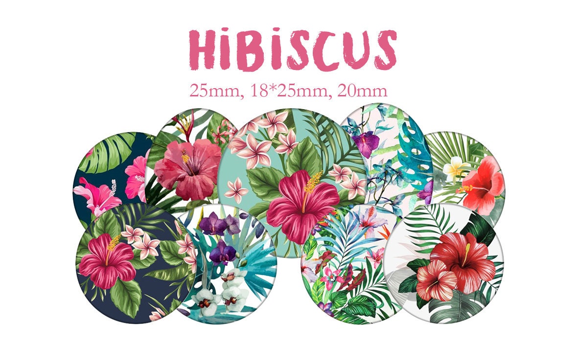 Printable Digital Collage Sheet images "Hibiscus, flower, jungle, tropical, summer"- Instant Download