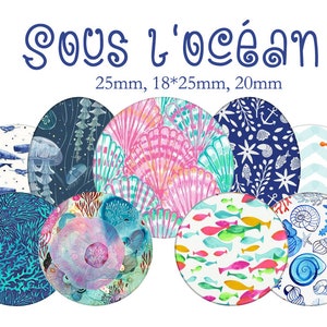 Printable Digital Collage Sheet images &quot;Ocean, sea, shell, fish, jellyfish, coral&quot;- Instant Download