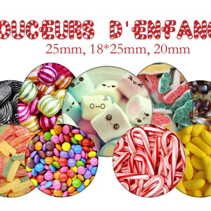 Planche d'images cabochons / digitales Douceurs d'enfance, sucrerie, bonbon, enfant ronds image 1