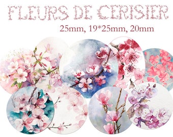 Planche d'images cabochon / digitales "Fleurs de cerisier/Sakura" pour cabochons ronds et ovales