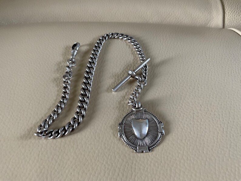 Vintage Silver Single Albert Watch Chain With Fob Pocket Watch Chain Etsy
