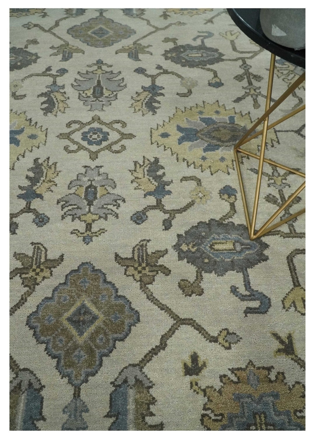 Hand Knotted 9x12 Oriental Oushak Beige and Teal Wool Area Rug Etsy