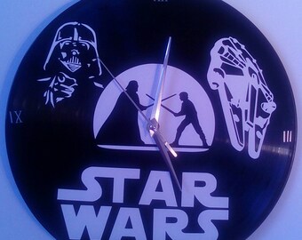 Horloge / pendule murale sur disque vinyle : Star Wars