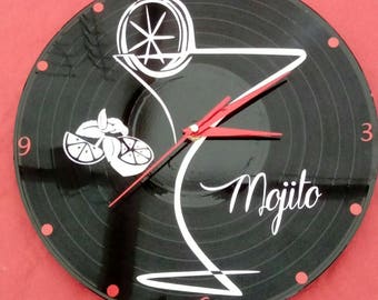 Horloge / pendule murale sur disque vinyle : cuisine mojito cocktail