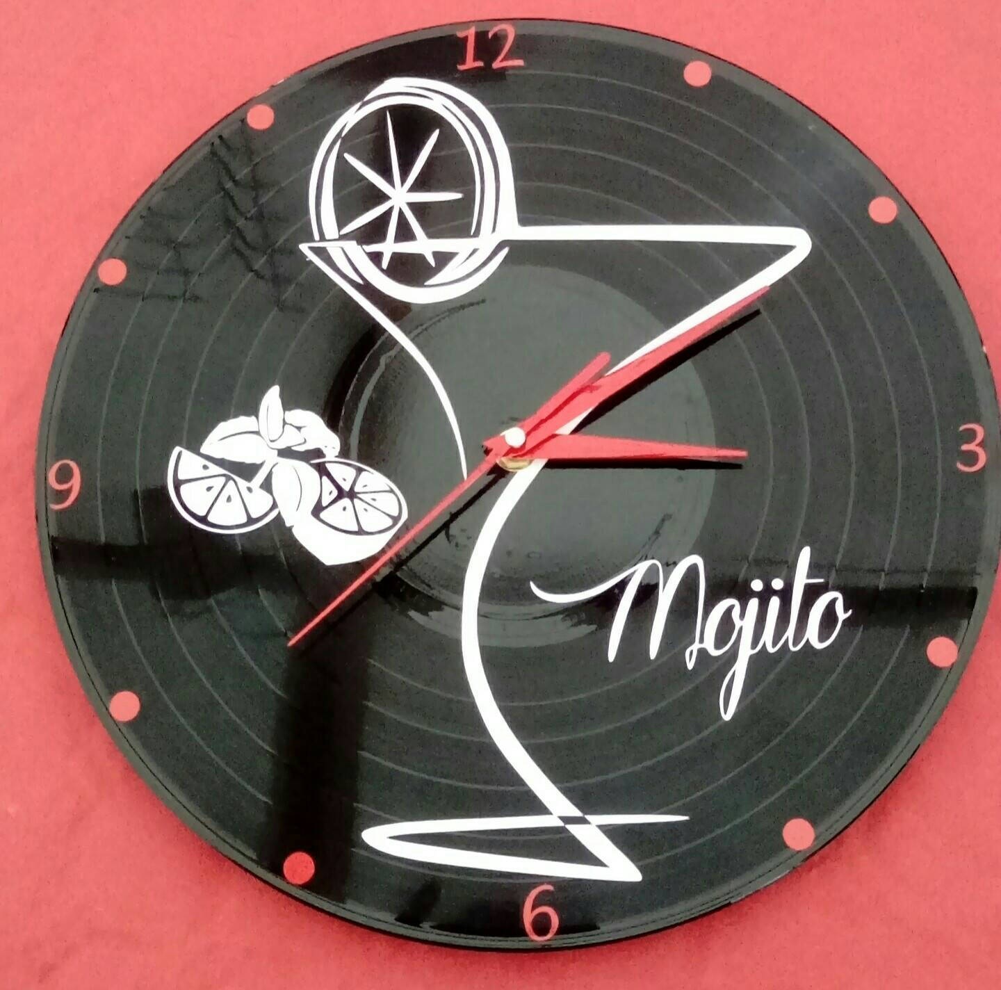 Horloge/Pendule Murale sur Disque Vinyle Cuisine Mojito Cocktail