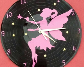 Clock / wall clock on vinyl record: fairy