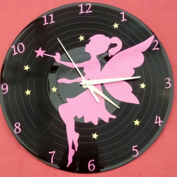 Horloge / pendule murale sur disque vinyle : fée